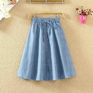 ROPALIA Vintage Retro High Waist Pleated Midi Skirt Fashion Women Skirt Denim Single Breasted Skirt - Easy Pickins Store