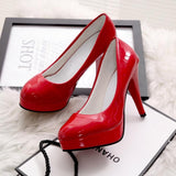 Round Head Waterproof Platform Leather High Heels Pumps - Easy Pickins Store