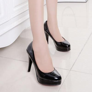 Round Head Waterproof Platform Leather High Heels Pumps - Easy Pickins Store