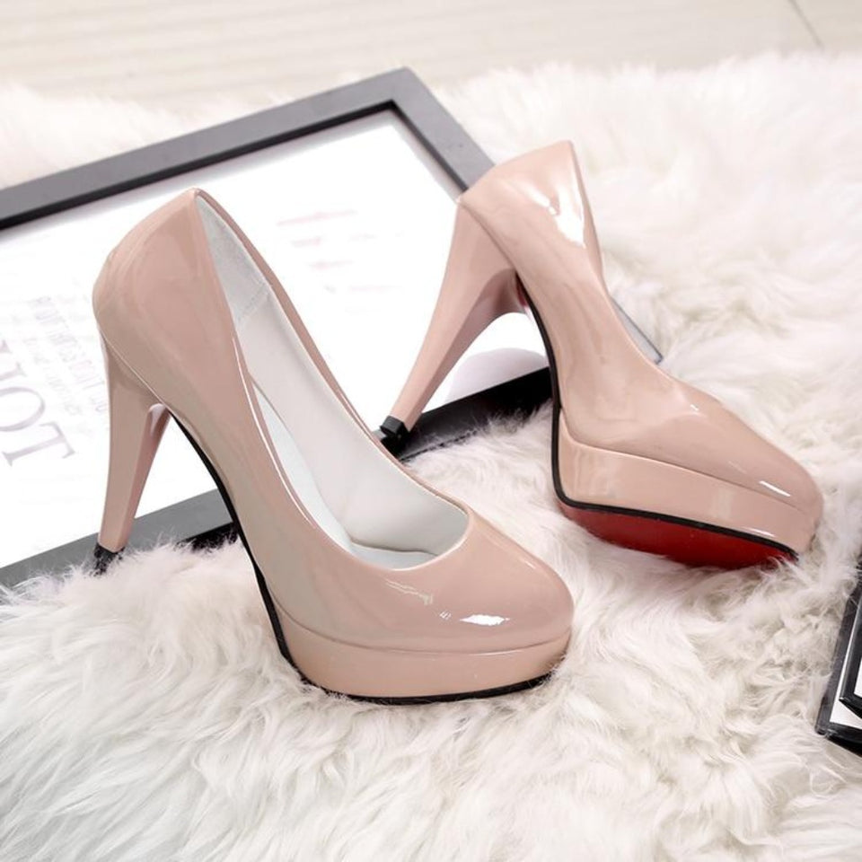 Round Head Waterproof Platform Leather High Heels Pumps - Easy Pickins Store