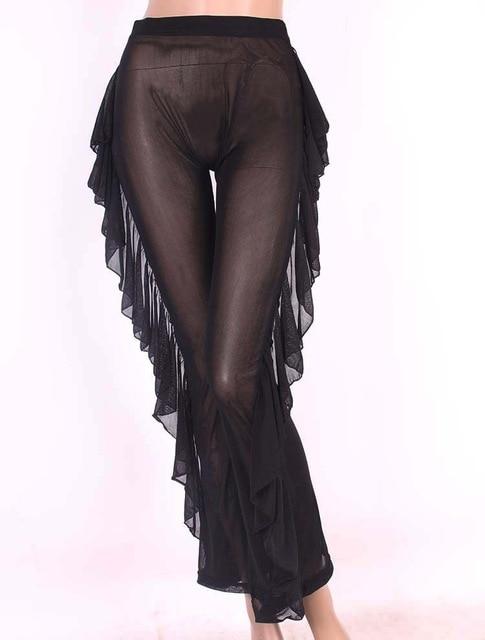 Ruffle Women Mesh Sheer Wide Leg Transparent Cover Up Bikini Pants - Easy Pickins Store