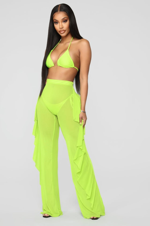 Ruffle Women Mesh Sheer Wide Leg Transparent Cover Up Bikini Pants - Easy Pickins Store