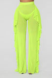 Ruffle Women Mesh Sheer Wide Leg Transparent Cover Up Bikini Pants - Easy Pickins Store