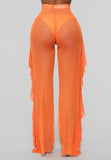 Ruffle Women Mesh Sheer Wide Leg Transparent Cover Up Bikini Pants - Easy Pickins Store