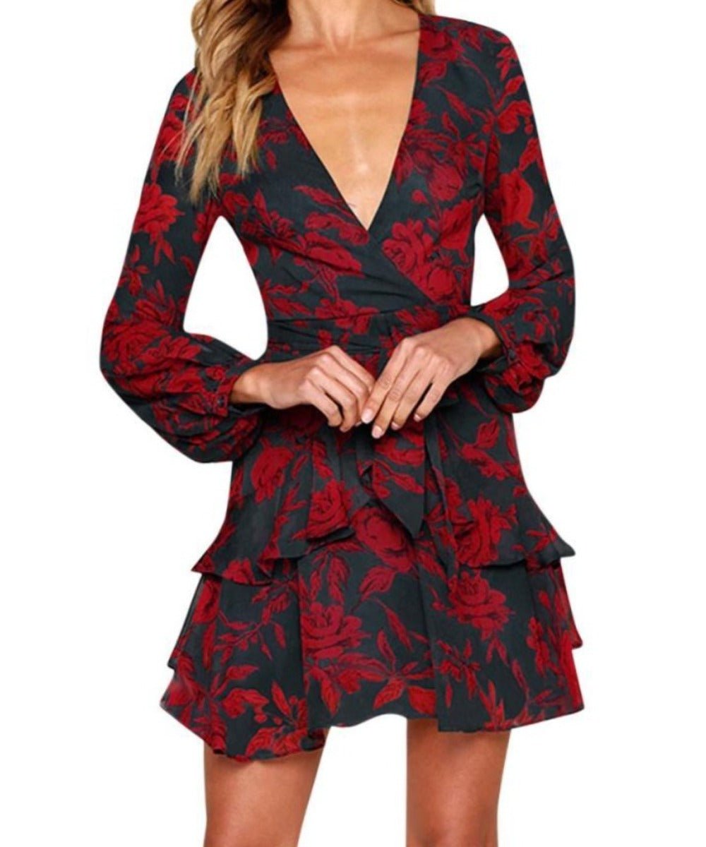 Ruffles Long Sleeve V Neck Mini Dress - Easy Pickins Store