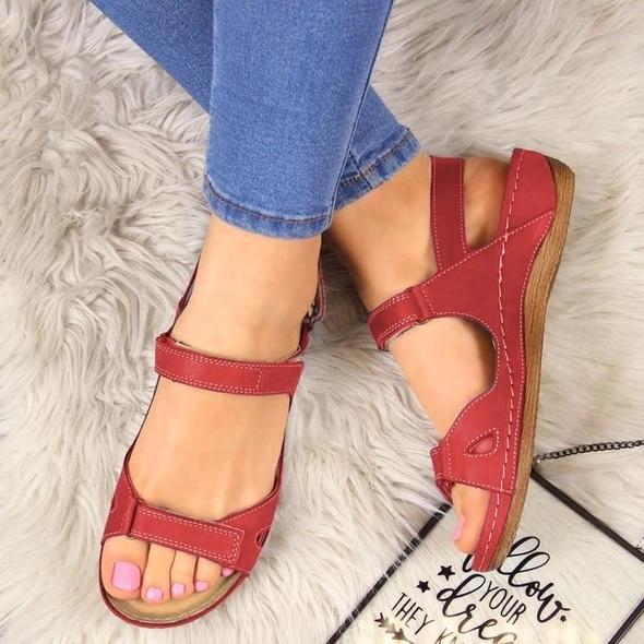 Sandals Flat Comfortable Ankle Hollow Round Toe Soft Sole Low Heels - Easy Pickins Store