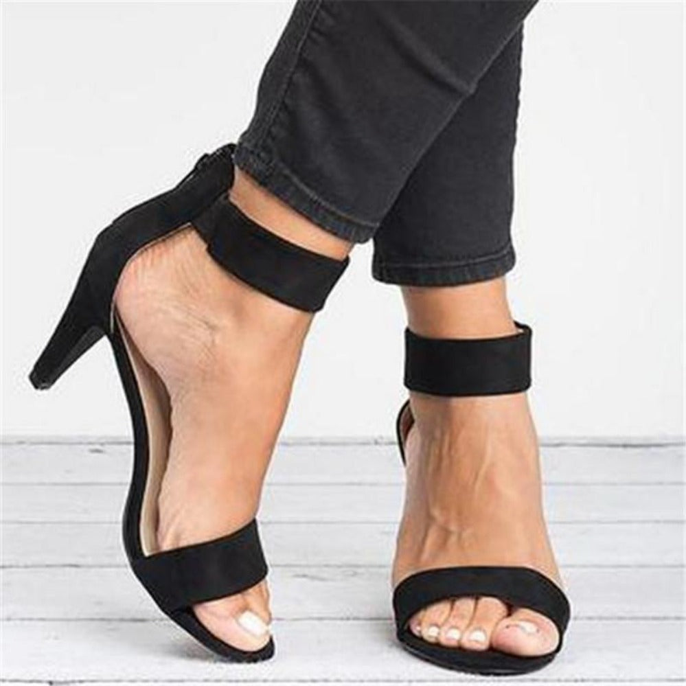 Sandals Leopard Square High Heels Strap Zipper - Easy Pickins Store