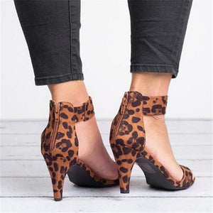 Sandals Leopard Square High Heels Strap Zipper - Easy Pickins Store