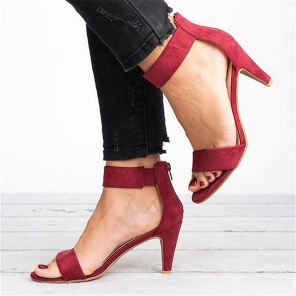 Sandals Leopard Square High Heels Strap Zipper - Easy Pickins Store