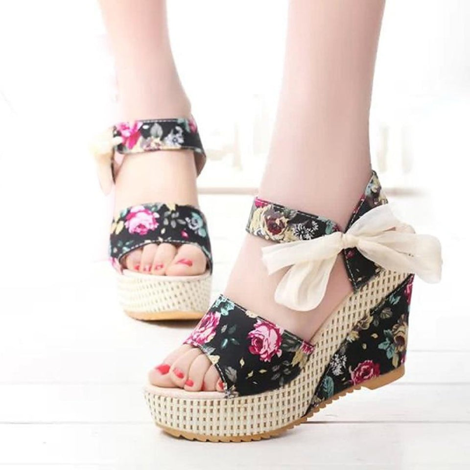 Sandals Slik Bow Slippers Slides Platform Wedges Flip Flops Open Toe High Heels - Easy Pickins Store