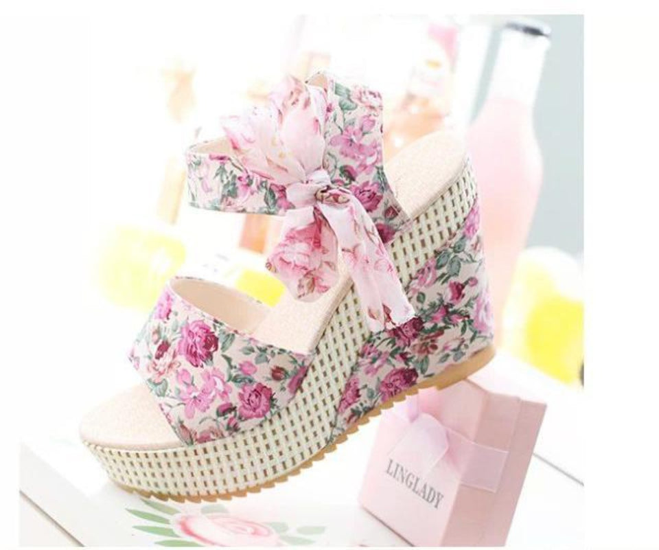 Sandals Slik Bow Slippers Slides Platform Wedges Flip Flops Open Toe High Heels - Easy Pickins Store
