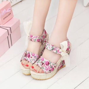 Sandals Slik Bow Slippers Slides Platform Wedges Flip Flops Open Toe High Heels - Easy Pickins Store