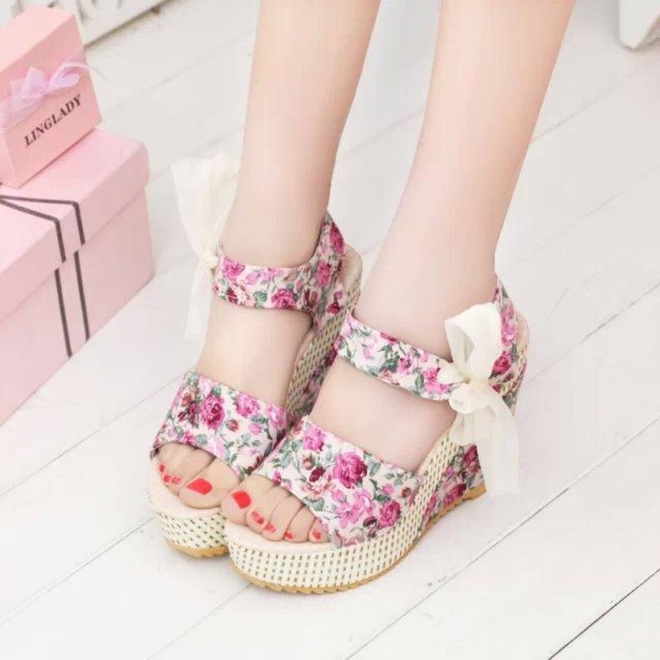 Sandals Slik Bow Slippers Slides Platform Wedges Flip Flops Open Toe High Heels - Easy Pickins Store