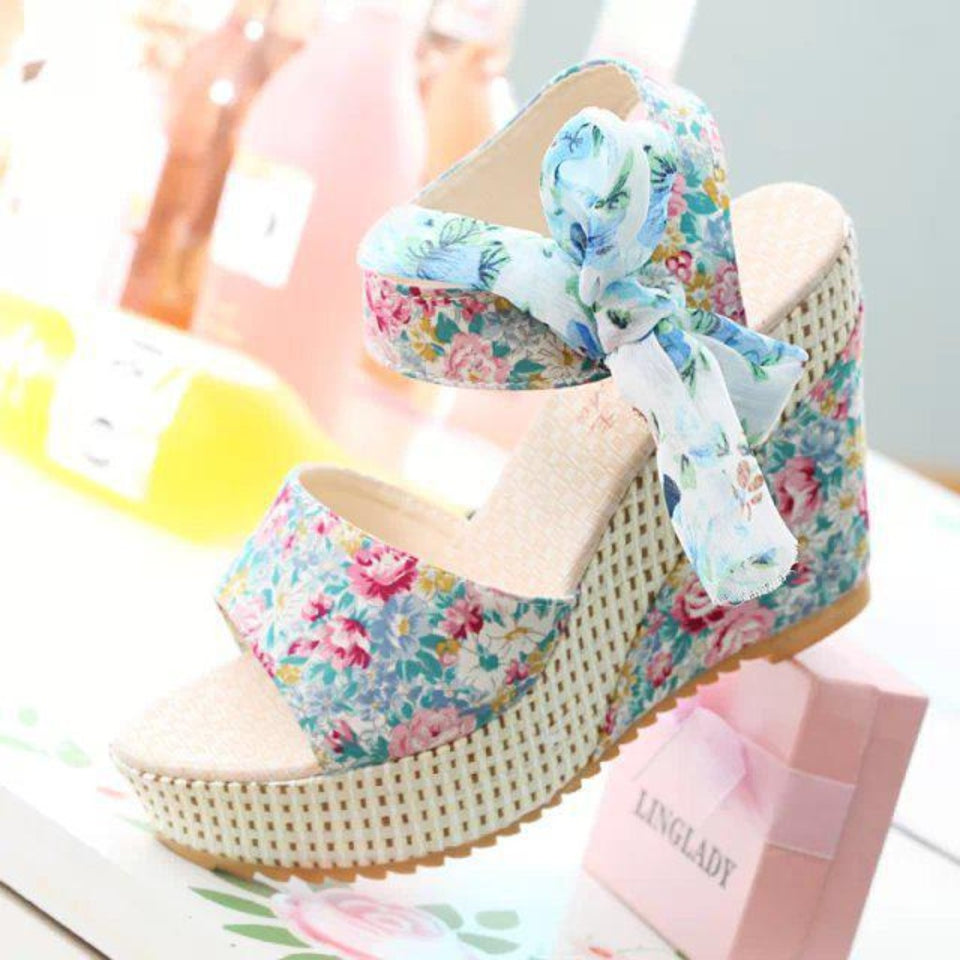 Sandals Slik Bow Slippers Slides Platform Wedges Flip Flops Open Toe High Heels - Easy Pickins Store