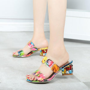 Sandals Square Heels Peep Toe - Easy Pickins Store