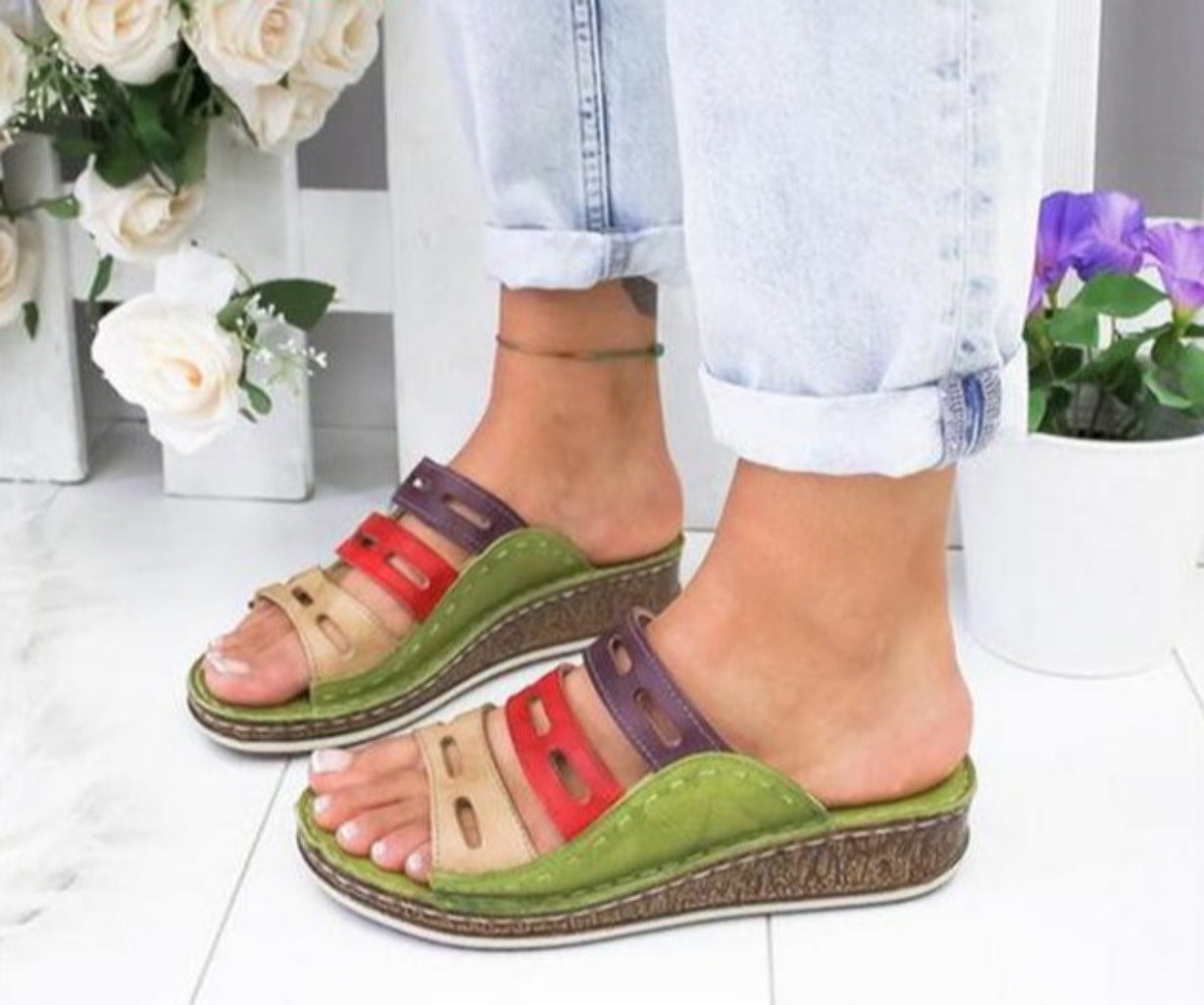Sandals Stitching Open Toe Platform Wedge Slides - Easy Pickins Store