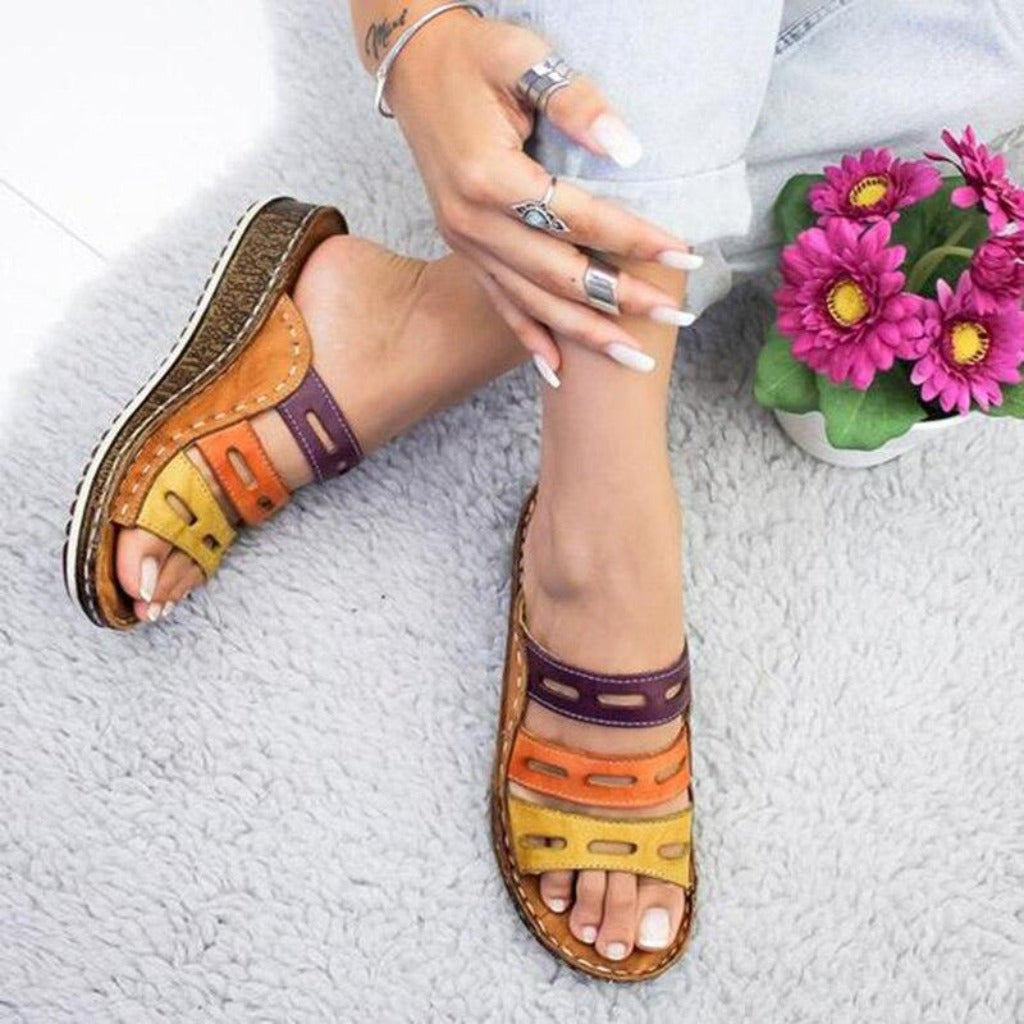 Sandals Stitching Open Toe Platform Wedge Slides - Easy Pickins Store