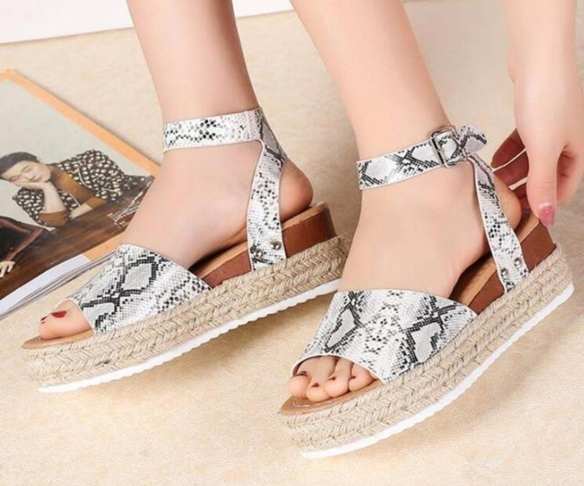 Sandals Vintage Leather Wedge Chunky Mid Heels Peep Toe - Easy Pickins Store