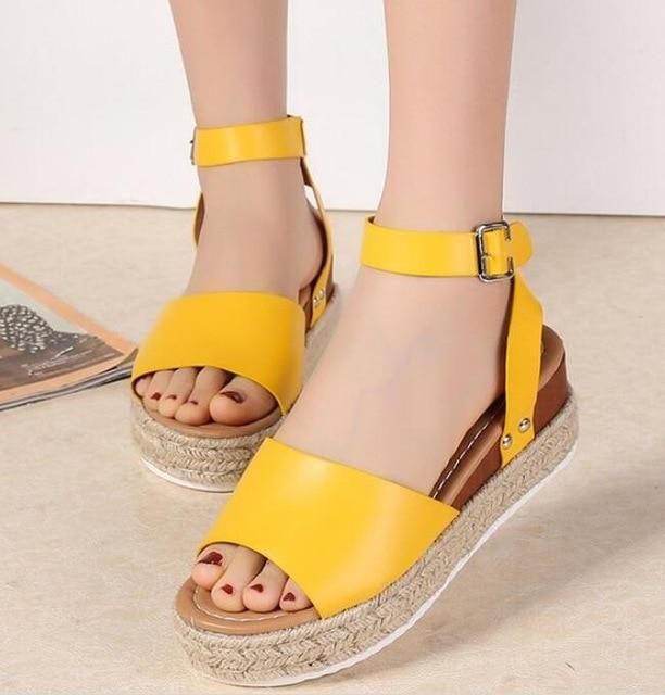 Sandals Vintage Leather Wedge Chunky Mid Heels Peep Toe - Easy Pickins Store