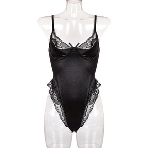 Satin Lace Bodysuit Sleeveless Romper - Easy Pickins Store