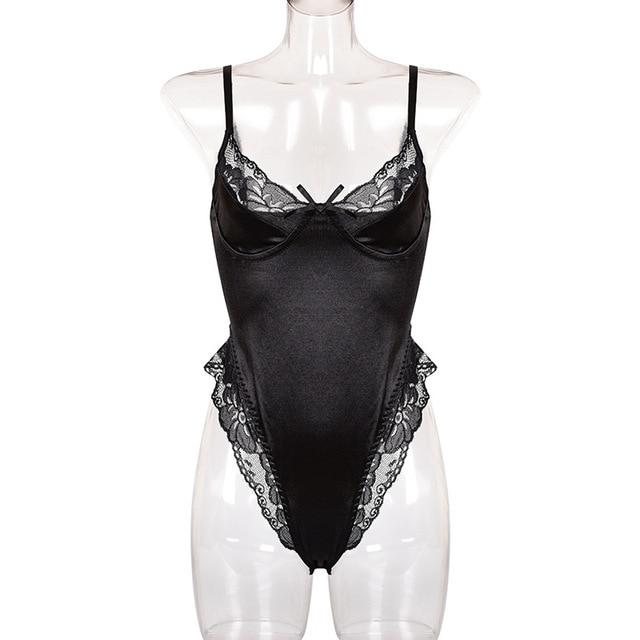 Satin Lace Bodysuit Sleeveless Romper - Easy Pickins Store