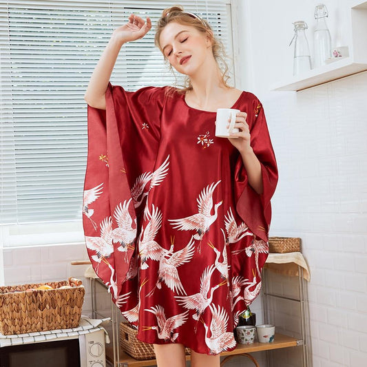Satin Nightwear Nightgown Loose Bath Gown Nightdress Sleepwear Night Dress - Easy Pickins Store