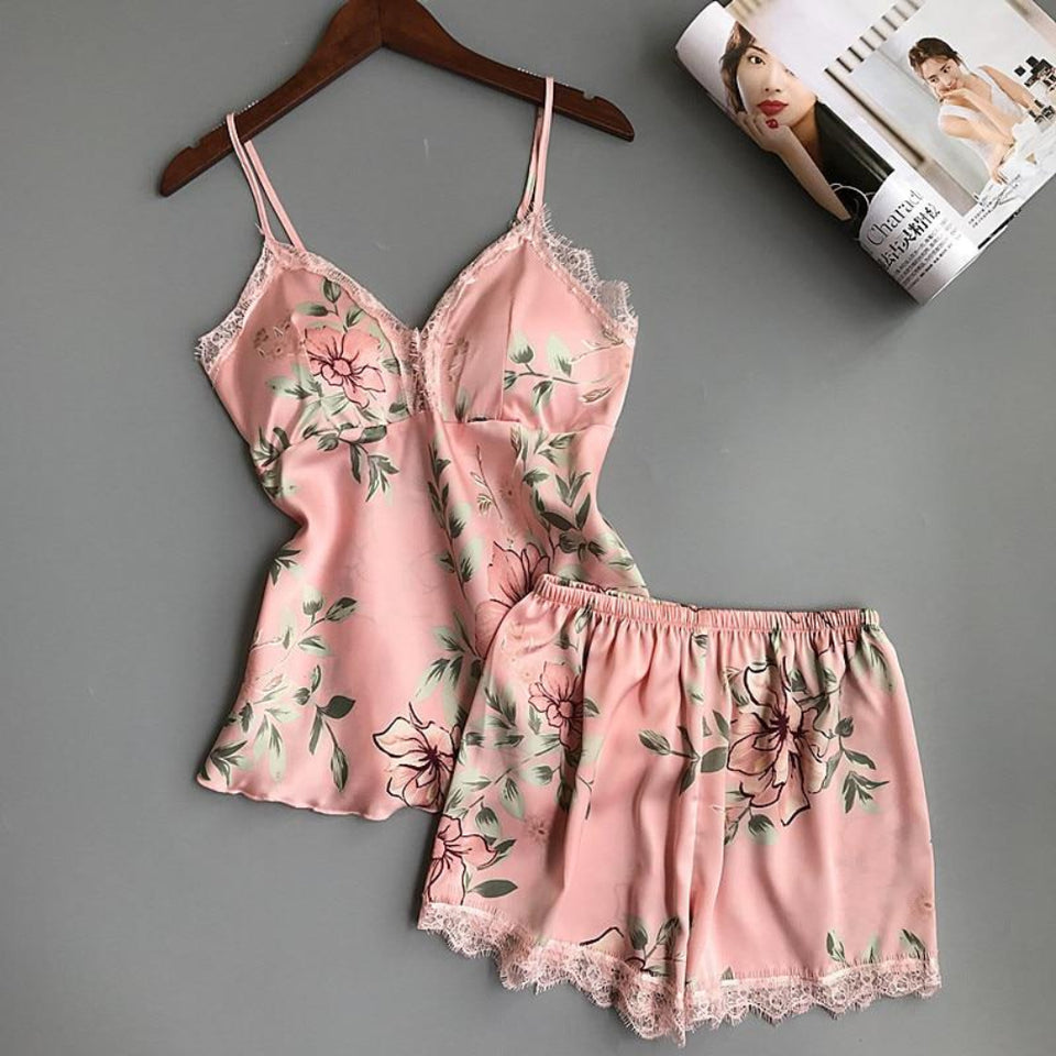 Satin Sleepwear Flower Pajama - Easy Pickins Store
