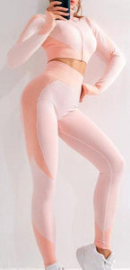 Seamless Workout Yoga Sets Gym Running Fitness Leggings Long Sleeve - Easy Pickins Store