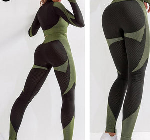 Seamless Workout Yoga Sets Gym Running Fitness Leggings Long Sleeve - Easy Pickins Store