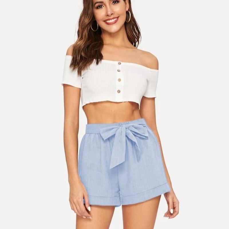 Self Belted Elastic Mid Waist Shorts - Easy Pickins Store