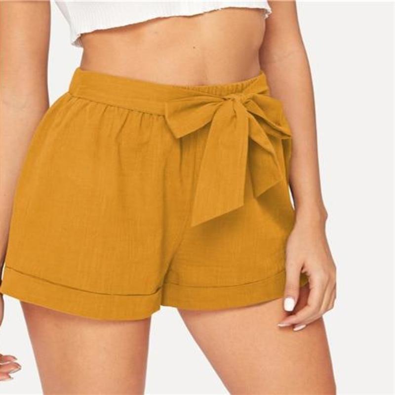Self Belted Elastic Mid Waist Shorts - Easy Pickins Store