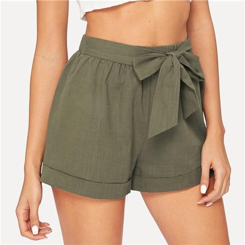 Self Belted Elastic Mid Waist Shorts - Easy Pickins Store