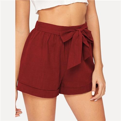 Self Belted Elastic Mid Waist Shorts - Easy Pickins Store