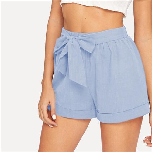 Self Belted Elastic Mid Waist Shorts - Easy Pickins Store