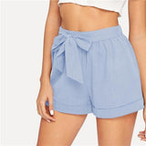 Self Belted Elastic Mid Waist Shorts - Easy Pickins Store