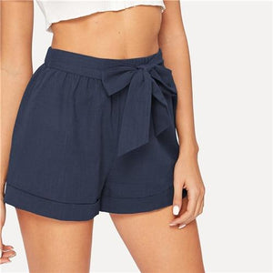 Self Belted Elastic Mid Waist Shorts - Easy Pickins Store