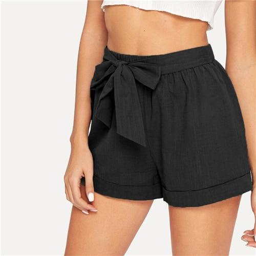 Self Belted Elastic Mid Waist Shorts - Easy Pickins Store