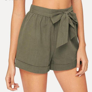 Self Belted Elastic Mid Waist Shorts - Easy Pickins Store