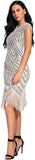 Sequin Beaded V Neck Tassels Hem Great Gatsby Cocktail Dress - Easy Pickins Store