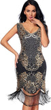 Sequin Beaded V Neck Tassels Hem Great Gatsby Cocktail Dress - Easy Pickins Store