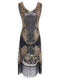 Sequin Beaded V Neck Tassels Hem Great Gatsby Cocktail Dress - Easy Pickins Store