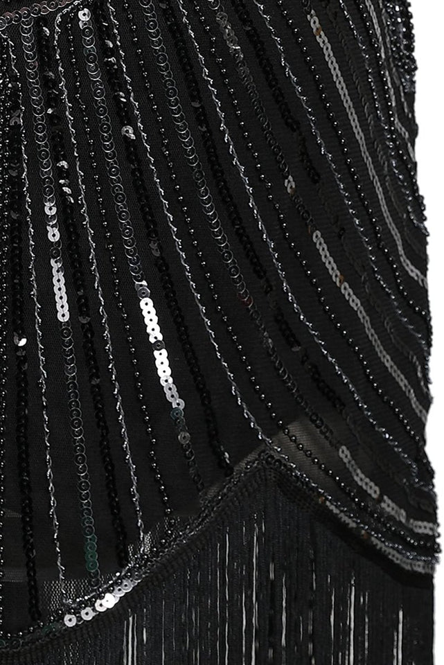 Sequin Beaded V Neck Tassels Hem Great Gatsby Cocktail Dress - Easy Pickins Store