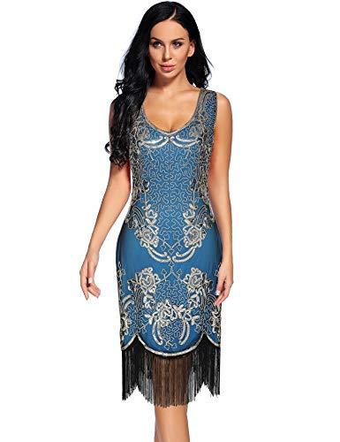 Sequin Beaded V Neck Tassels Hem Great Gatsby Cocktail Dress - Easy Pickins Store