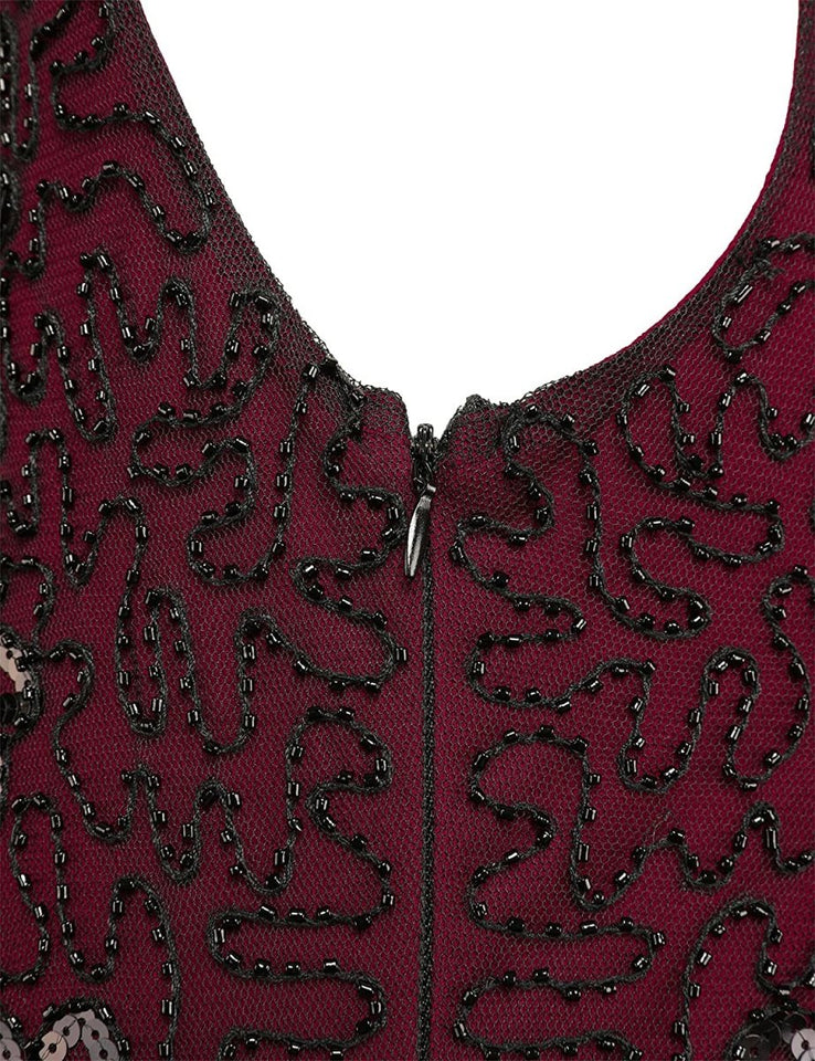 Sequin Beaded V Neck Tassels Hem Great Gatsby Cocktail Dress - Easy Pickins Store