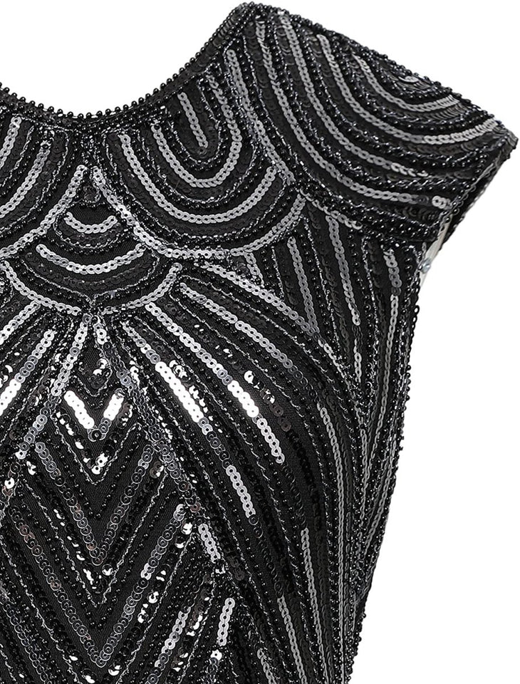 Sequin Beaded V Neck Tassels Hem Great Gatsby Cocktail Dress - Easy Pickins Store