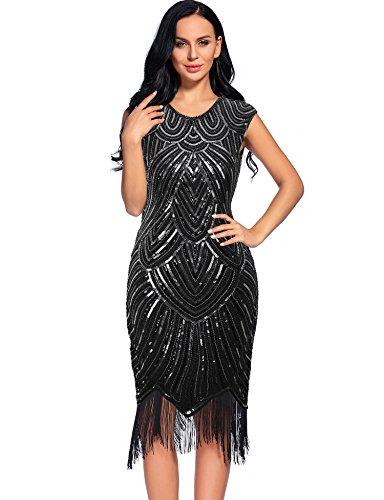 Sequin Beaded V Neck Tassels Hem Great Gatsby Cocktail Dress - Easy Pickins Store
