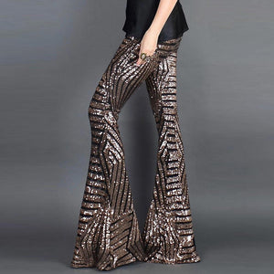 Sequin Glitter Wide Leg Long Flare Pants High Waist - Easy Pickins Store