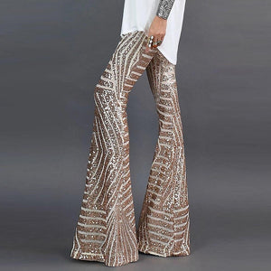 Sequin Glitter Wide Leg Long Flare Pants High Waist - Easy Pickins Store