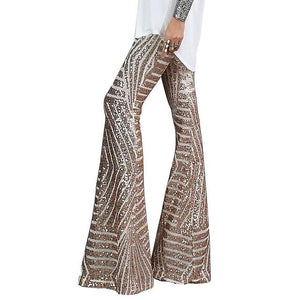 Sequin Glitter Wide Leg Long Flare Pants High Waist - Easy Pickins Store