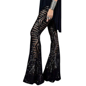 Sequin Glitter Wide Leg Long Flare Pants High Waist - Easy Pickins Store